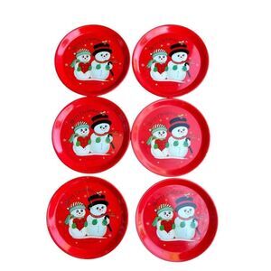 Vintage Tin Drink Coasters Set of 6 Snowman Couple Holiday Christmas Winter